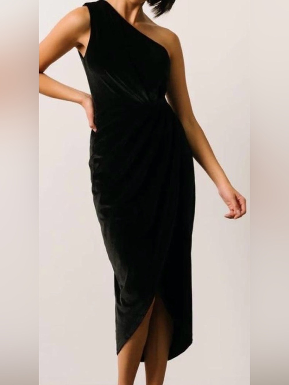 Baltic Born Elegant One-Shoulder Black Midi Dress NWT